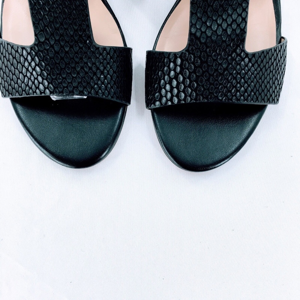 H by Halston Leather Wedge Sandal Black Snake Embossed Slide On Cut Out Sz 7.5 - Picture 3 of 12